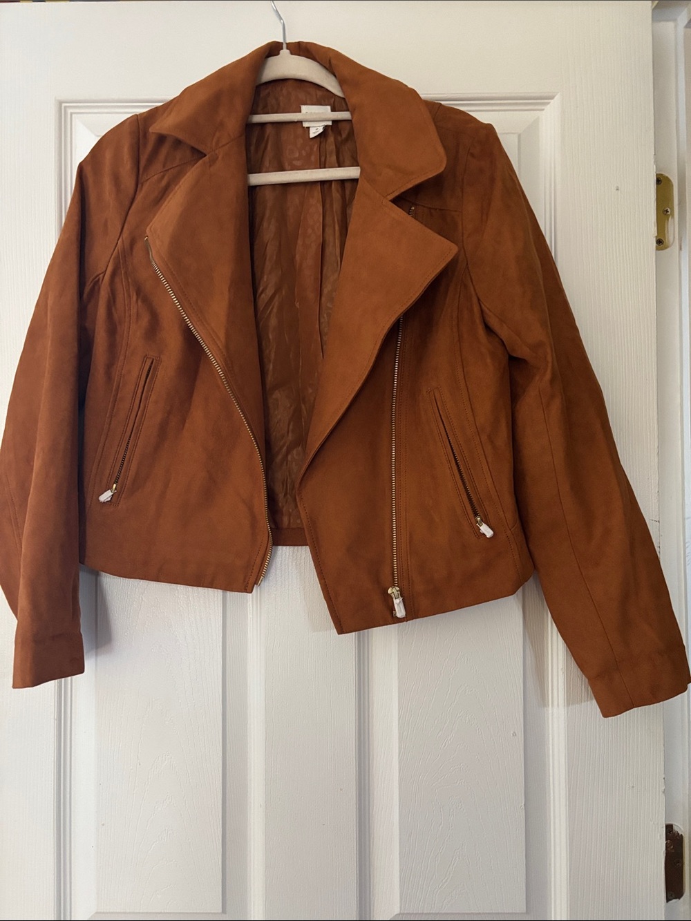 Women's Faux Suede Moto Jacket - Rust Brown